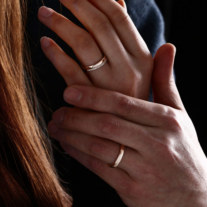 MR-VII Square Layerd wedding ring Set 3.0mm & S2.3mm & 1.5mm 14k Red gold CZ