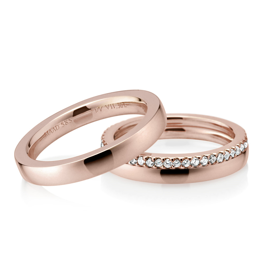 MR-VII 스퀘어밴드 레이어드 커플링 3.0mm+2.3mm+1.5mm (대+소+소cz) 14k 레드골드