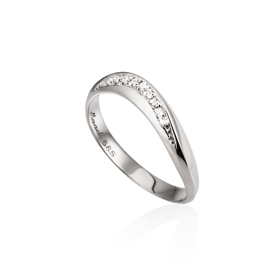 Lake wave ring (S) 14k White gold CZ