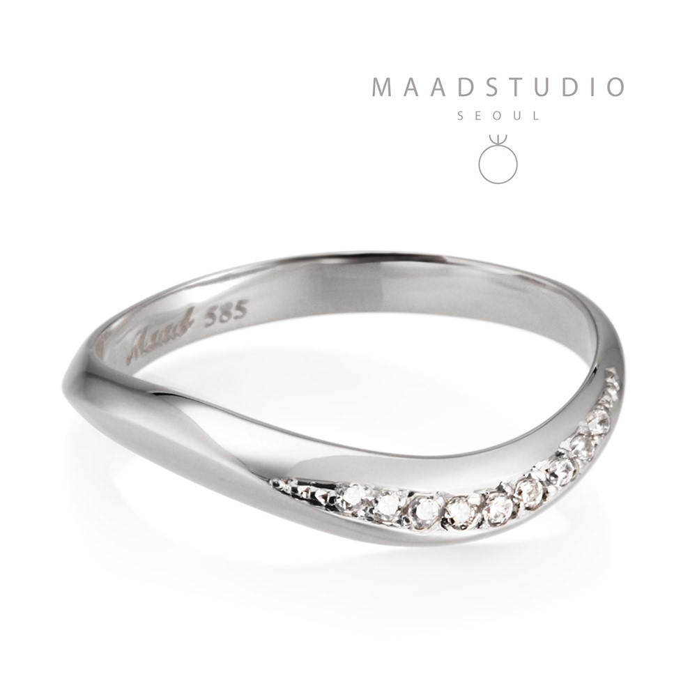 Lake wave ring (S) 14k White gold CZ