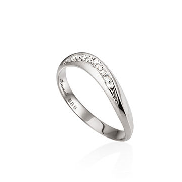 Lake wave ring (S) 14k White gold CZ