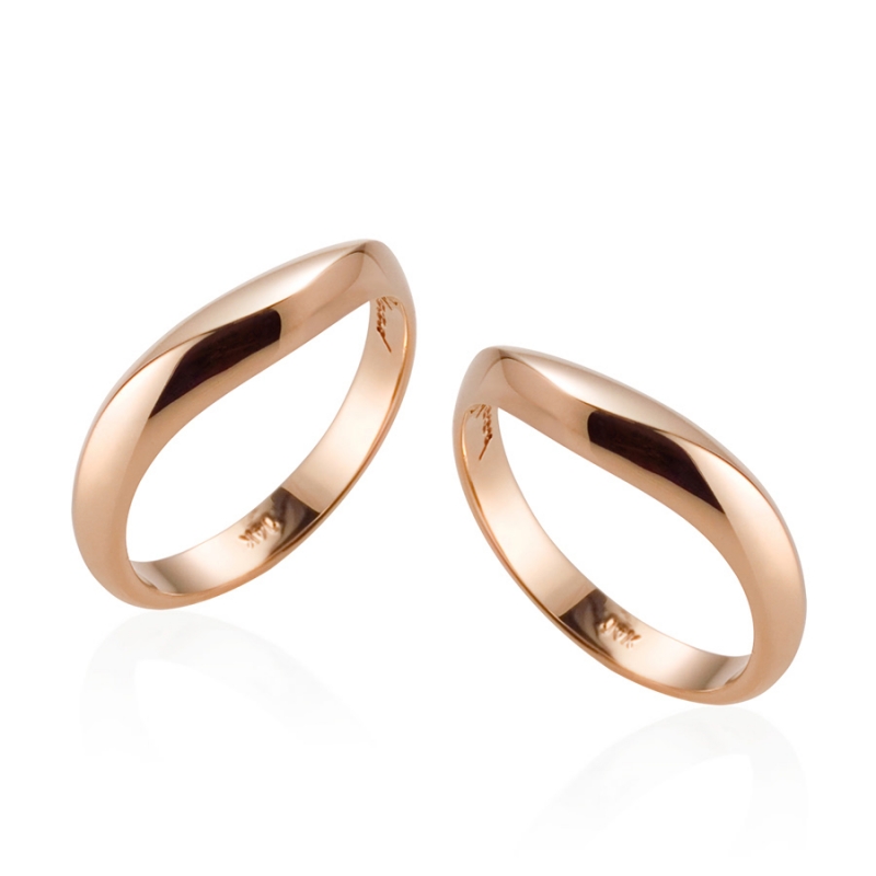 Lake wave wedding ring Set (M&M) 14k Red gold