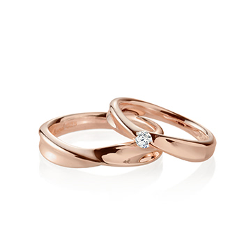 Infinity IV Solitaire & flat wedding ring Set (M&S) 14k Red gold CZ 0.1ct