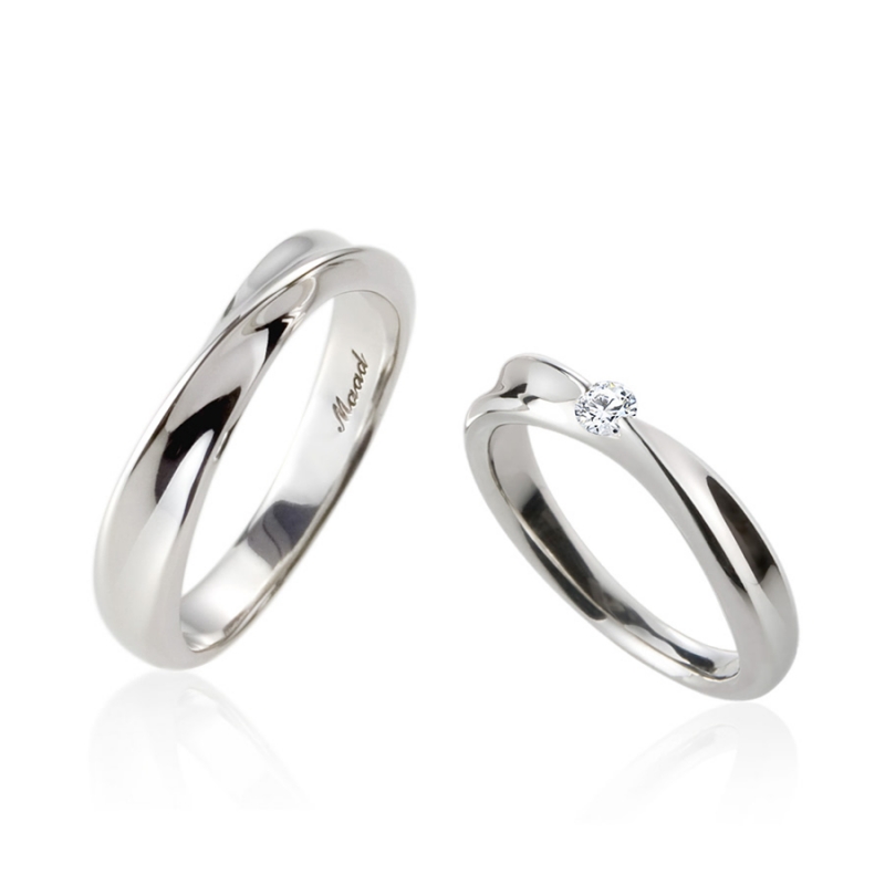Infinity IV Solitaire & flat wedding ring Set (L&S) 14k White gold CZ 0.1ct