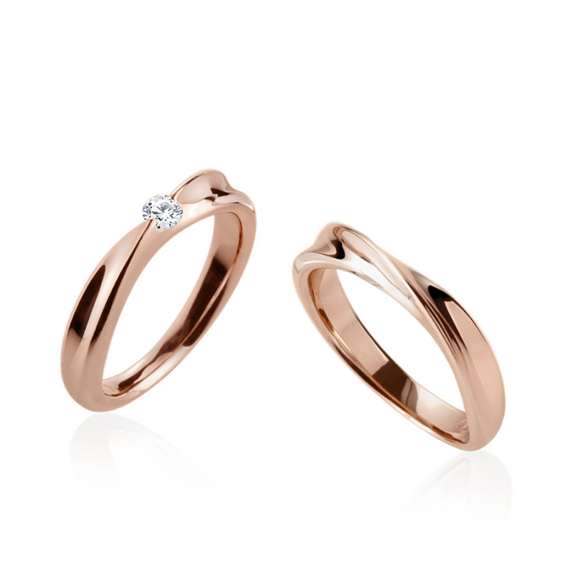 Infinity IV Solitaire & flat wedding ring Set (S&S) 14k Red gold CZ 0.1ct