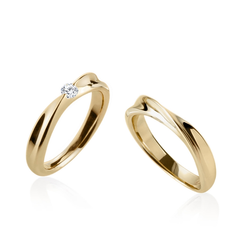 Infinity IV Solitaire & flat wedding ring Set (S&S) 14k gold CZ 0.1ct