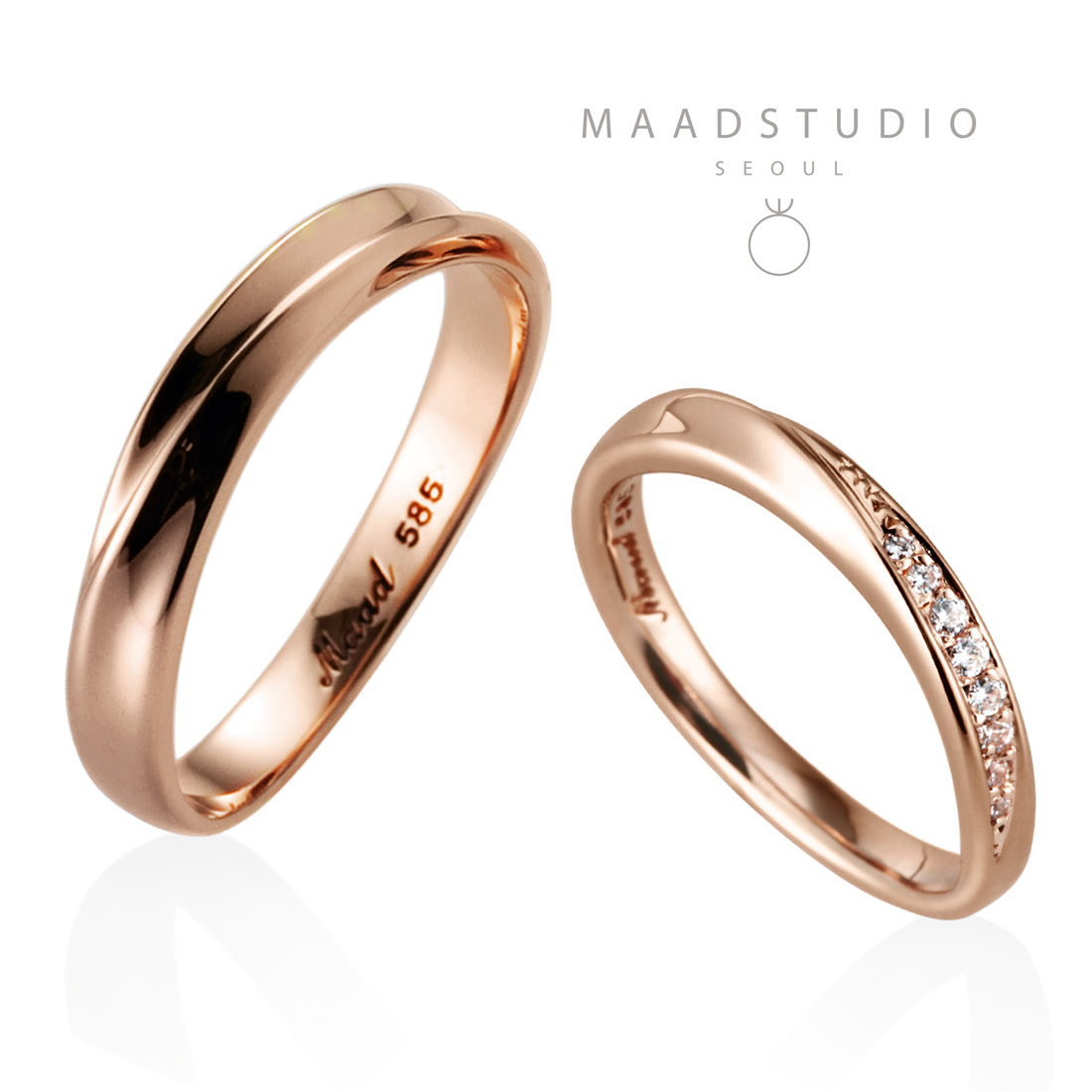 Infinity II wedding ring Set (S&SS) 14k Red gold CZ