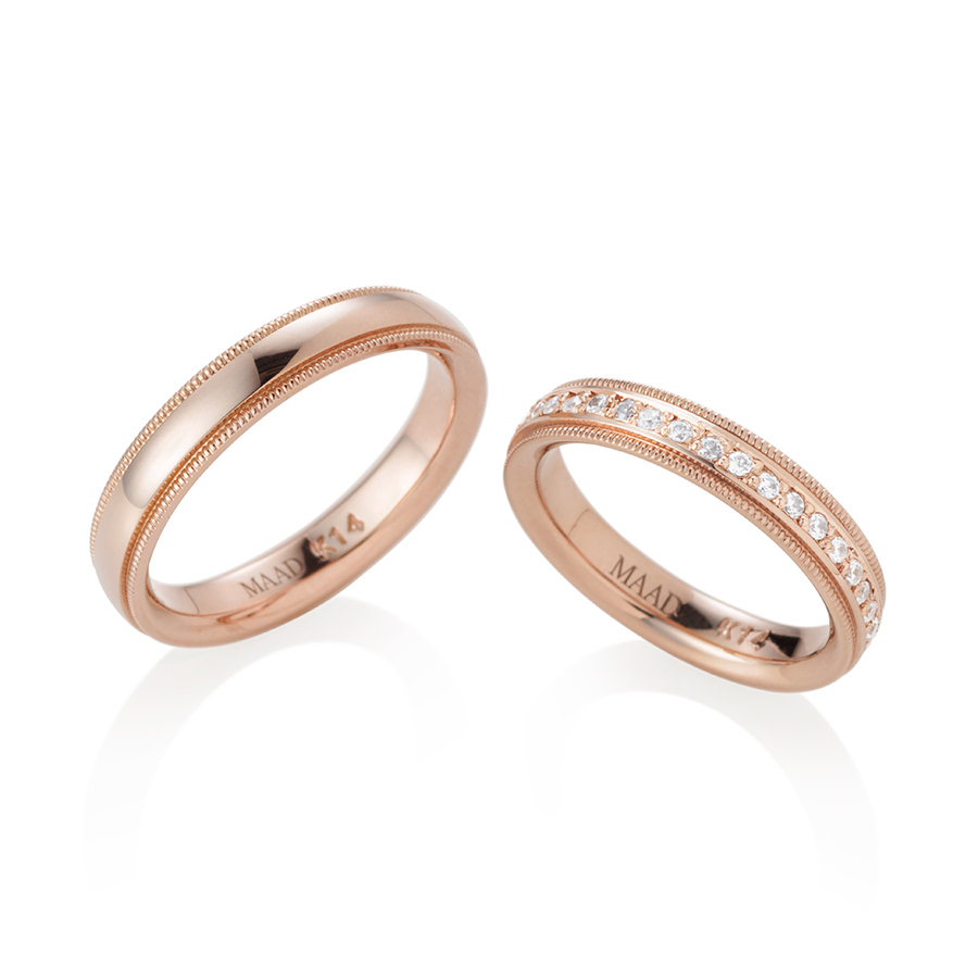 밀그레인 플랫 커플링 (4mm+4mm) 14k 레드골드 CZ & flat