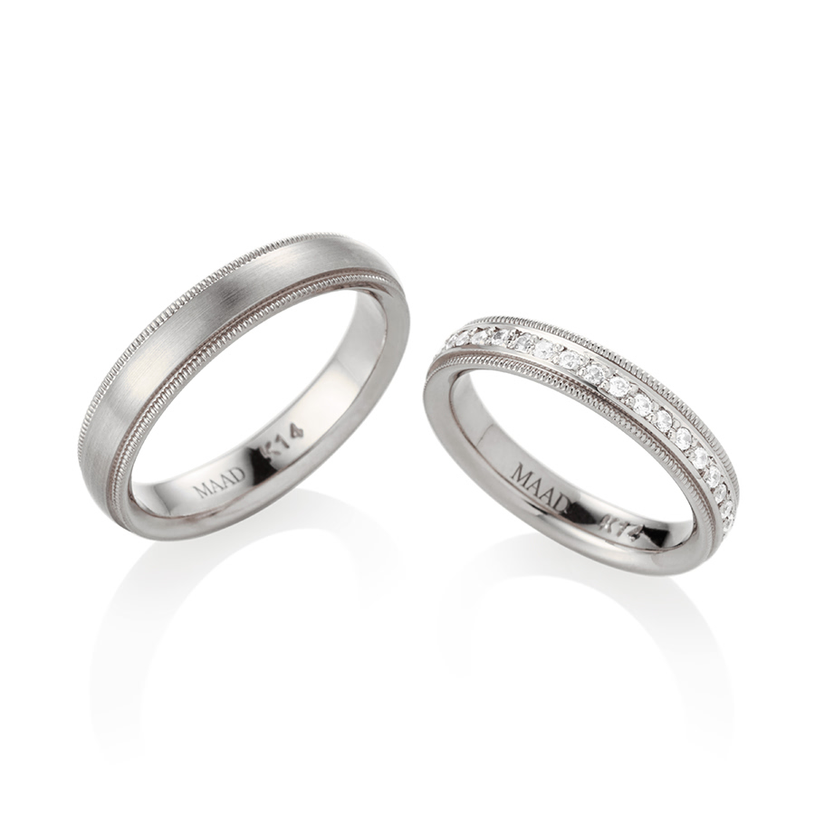 밀그레인 플랫 커플링 (4.5mm+4mm) 14k 화이트골드 CZ & flat