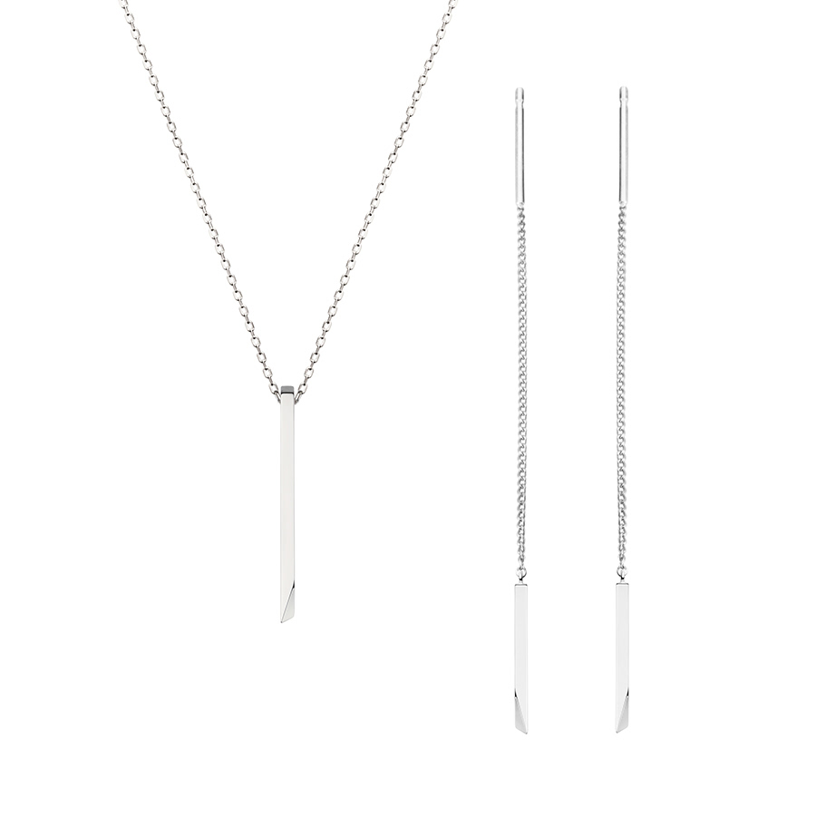 스틱 웨지 체인 Set 14k 화이트골드