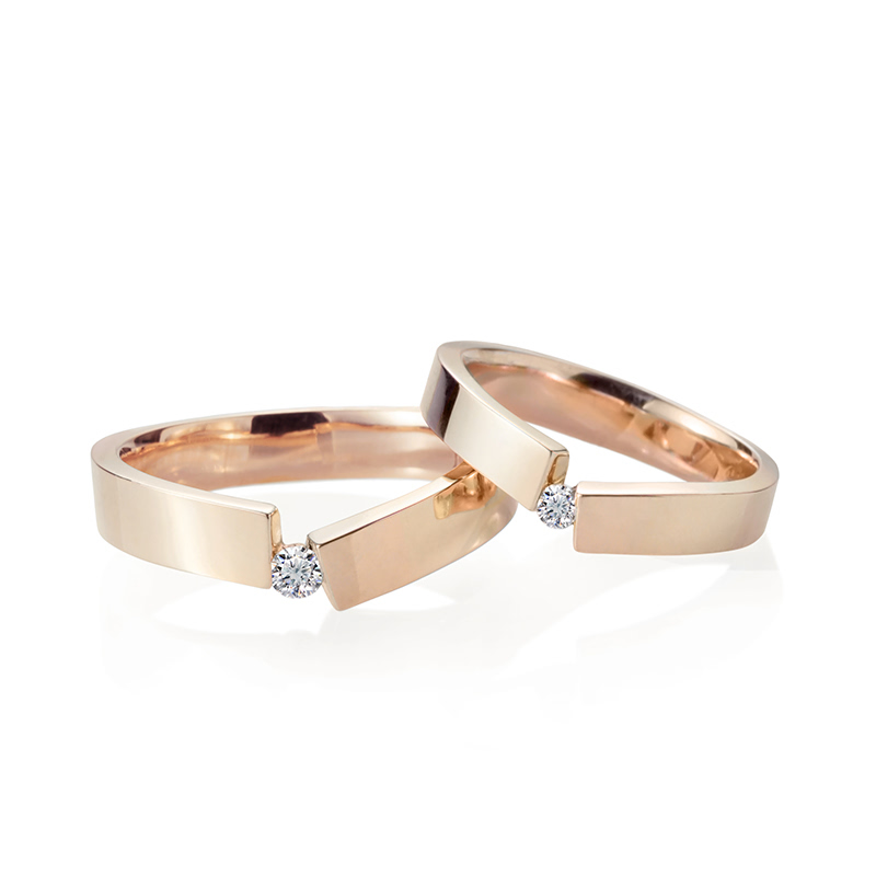 인카운터 커플링 (중+소) 14k 레드골드, CZ 0.07ct & 0.04ct