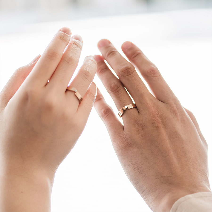 인카운터 커플링 (중+소) 14k 레드골드, CZ 0.07ct & 0.04ct