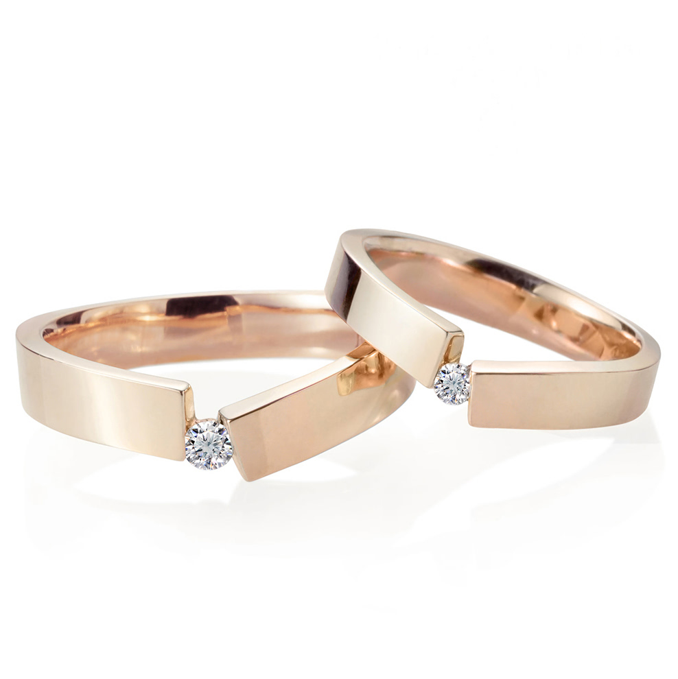 인카운터 커플링 (중+소) 14k 레드골드, CZ 0.07ct & 0.04ct
