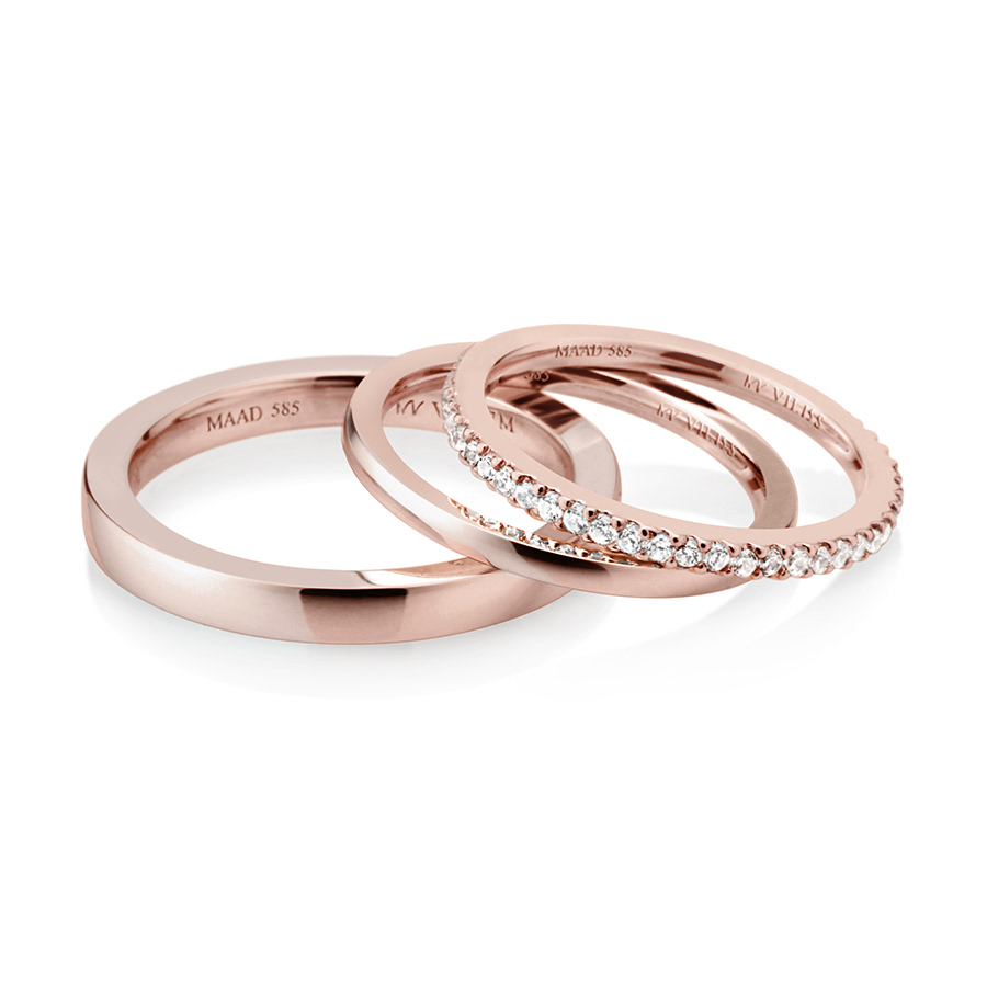 MR-VII 스퀘어밴드 레이어드 커플링 2.7mm+1.5mm+1.5mm (중+소+소cz) 14k 레드골드