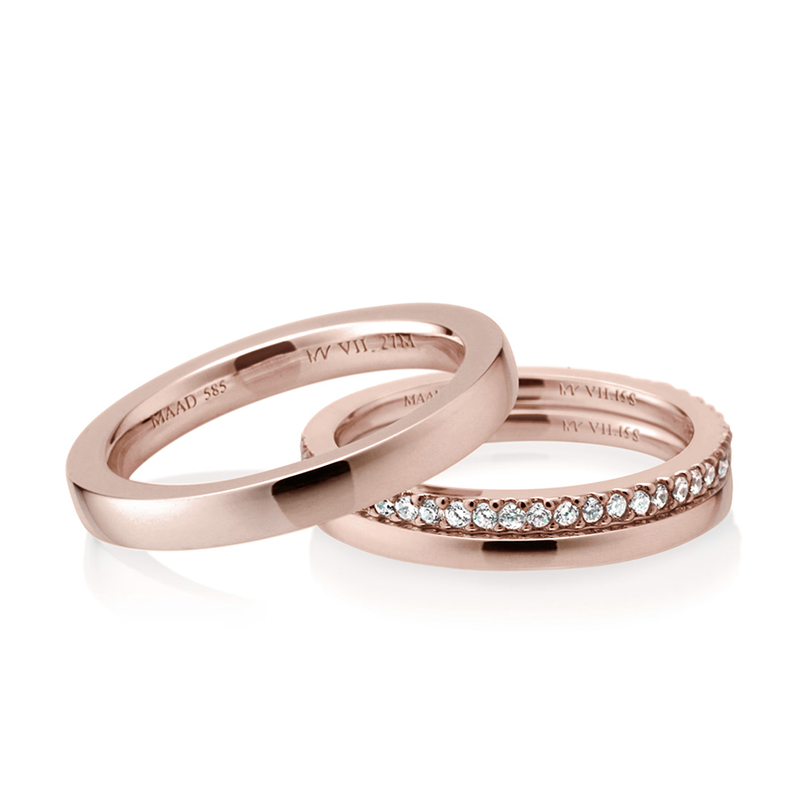 MR-VII 스퀘어밴드 레이어드 커플링 2.7mm+1.5mm+1.5mm (중+소+소cz) 14k 레드골드