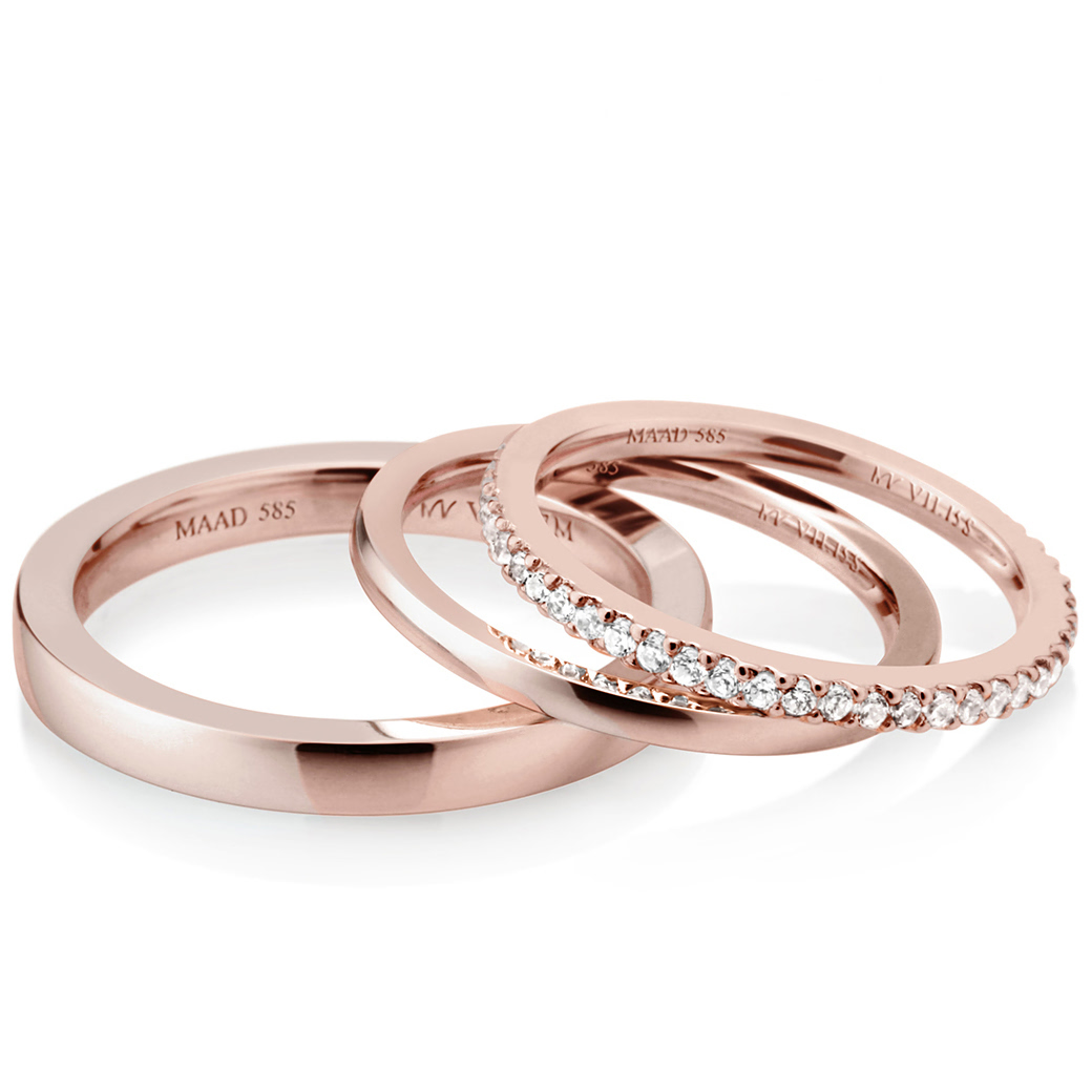 MR-VII 스퀘어밴드 레이어드 커플링 2.7mm+1.5mm+1.5mm (중+소+소cz) 14k 레드골드