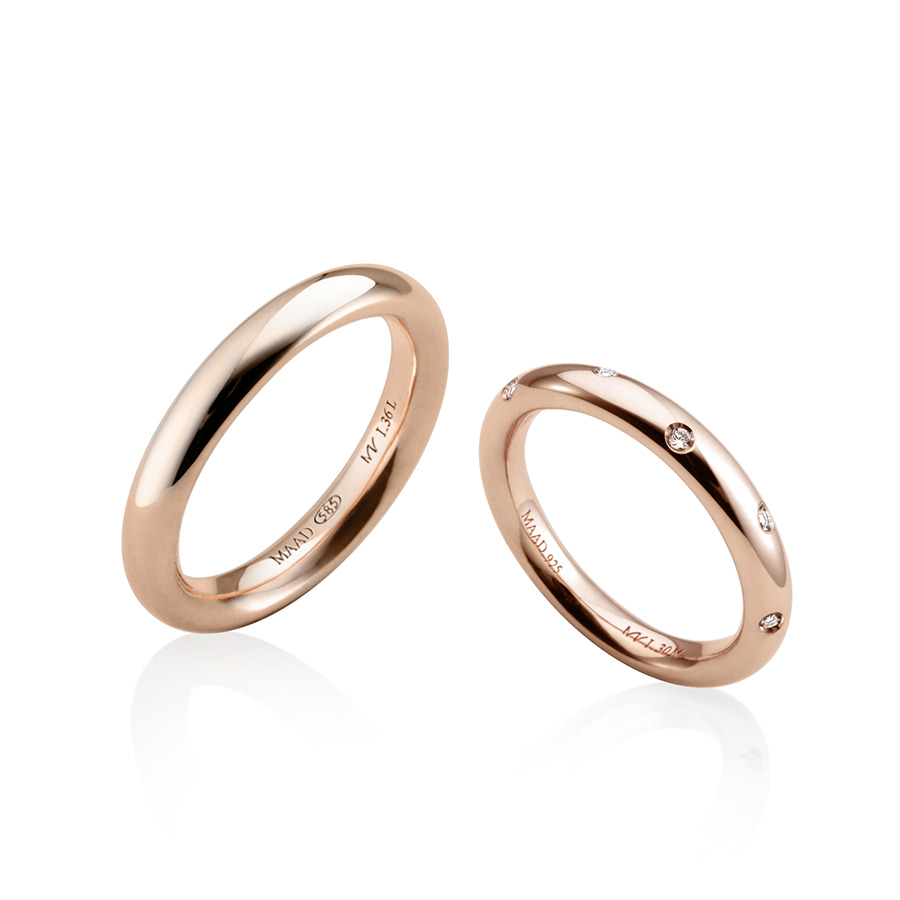 MR-I 오벌밴드_Raised 커플링 3.6mm+3.0mm (대+중) 14k 레드골드 CZ & flat