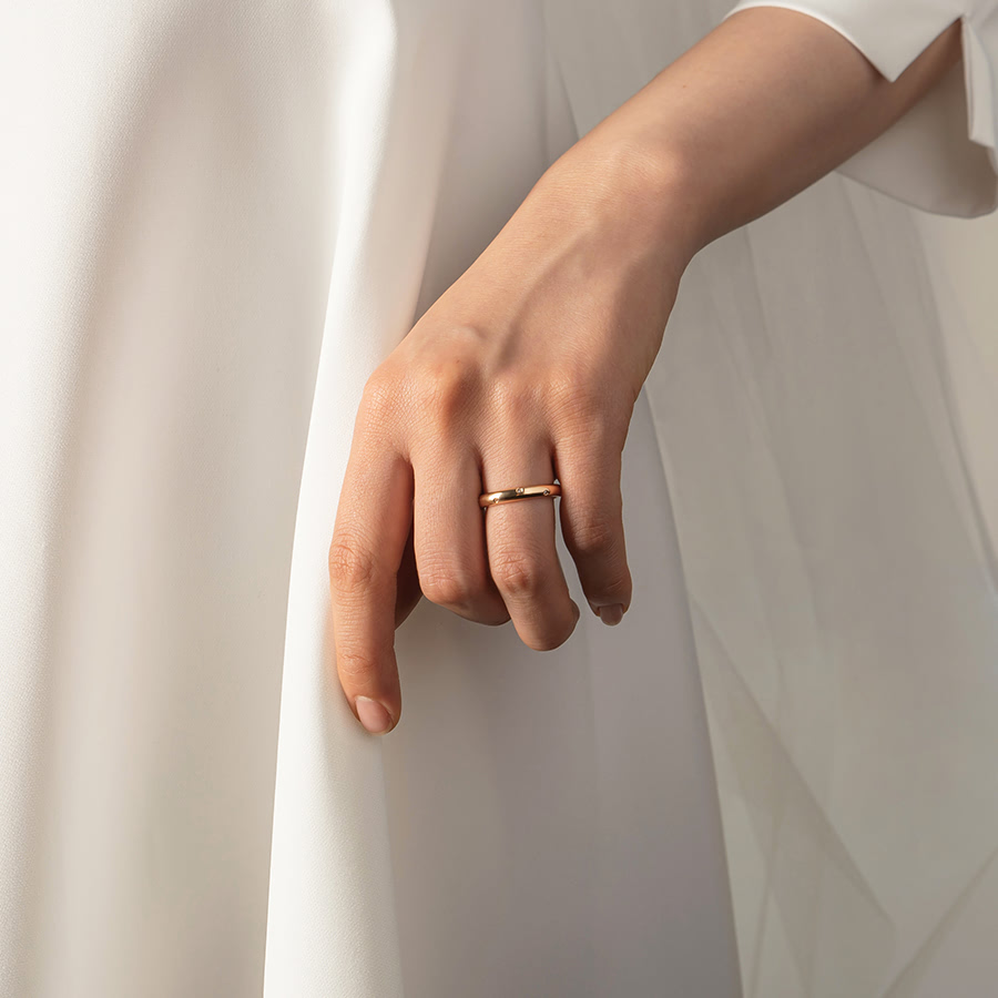 MR-I 오벌밴드_Raised 커플링 3.6mm+3.0mm (대+중) 14k 레드골드 CZ & flat