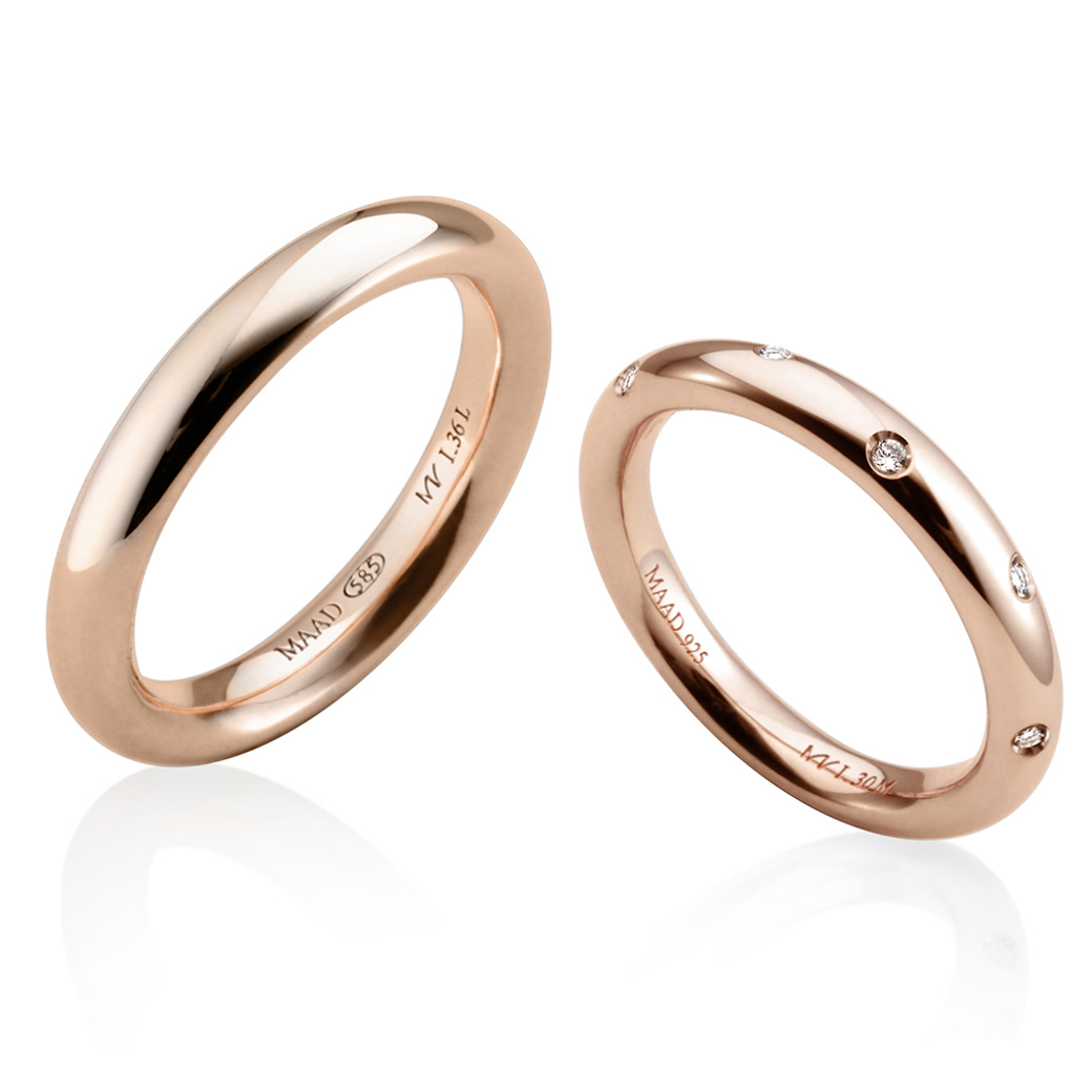 MR-I 오벌밴드_Raised 커플링 3.6mm+3.0mm (대+중) 14k 레드골드 CZ & flat