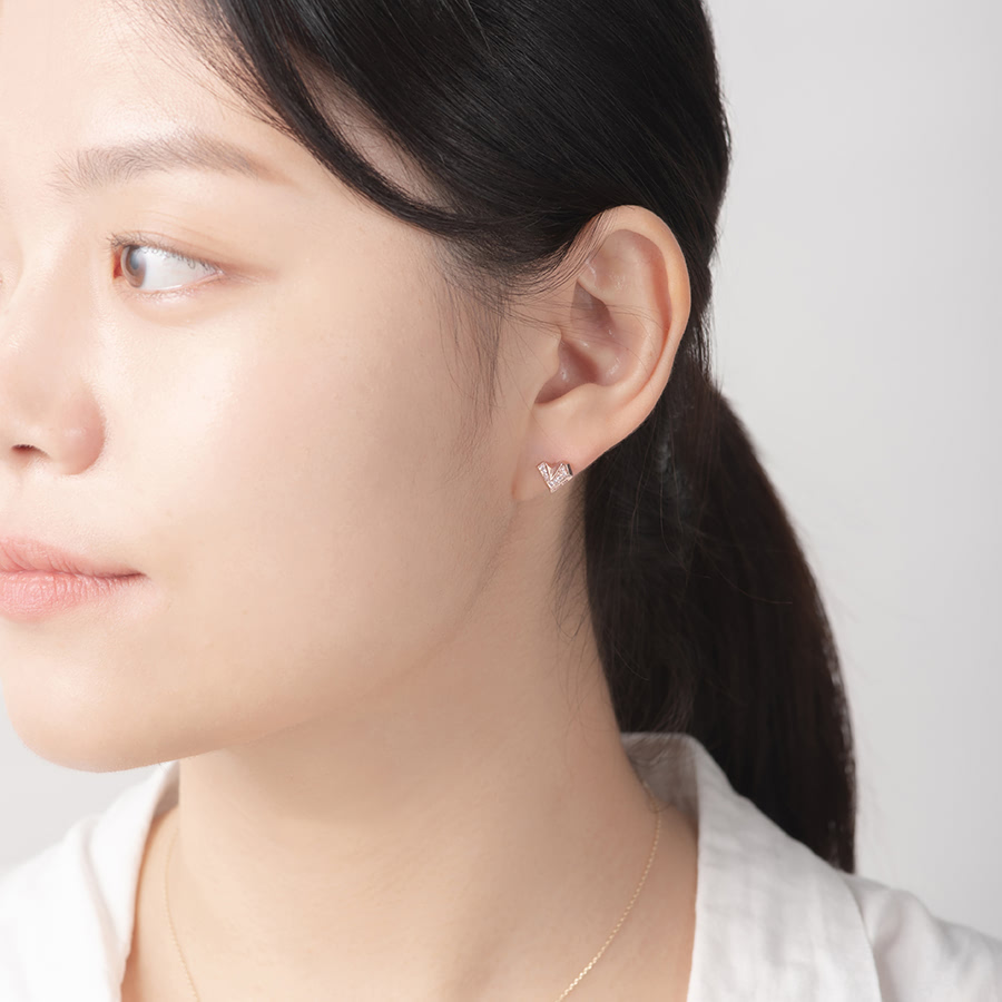 아이스하트 귀걸이 (소) 14k 레드골드 CZ