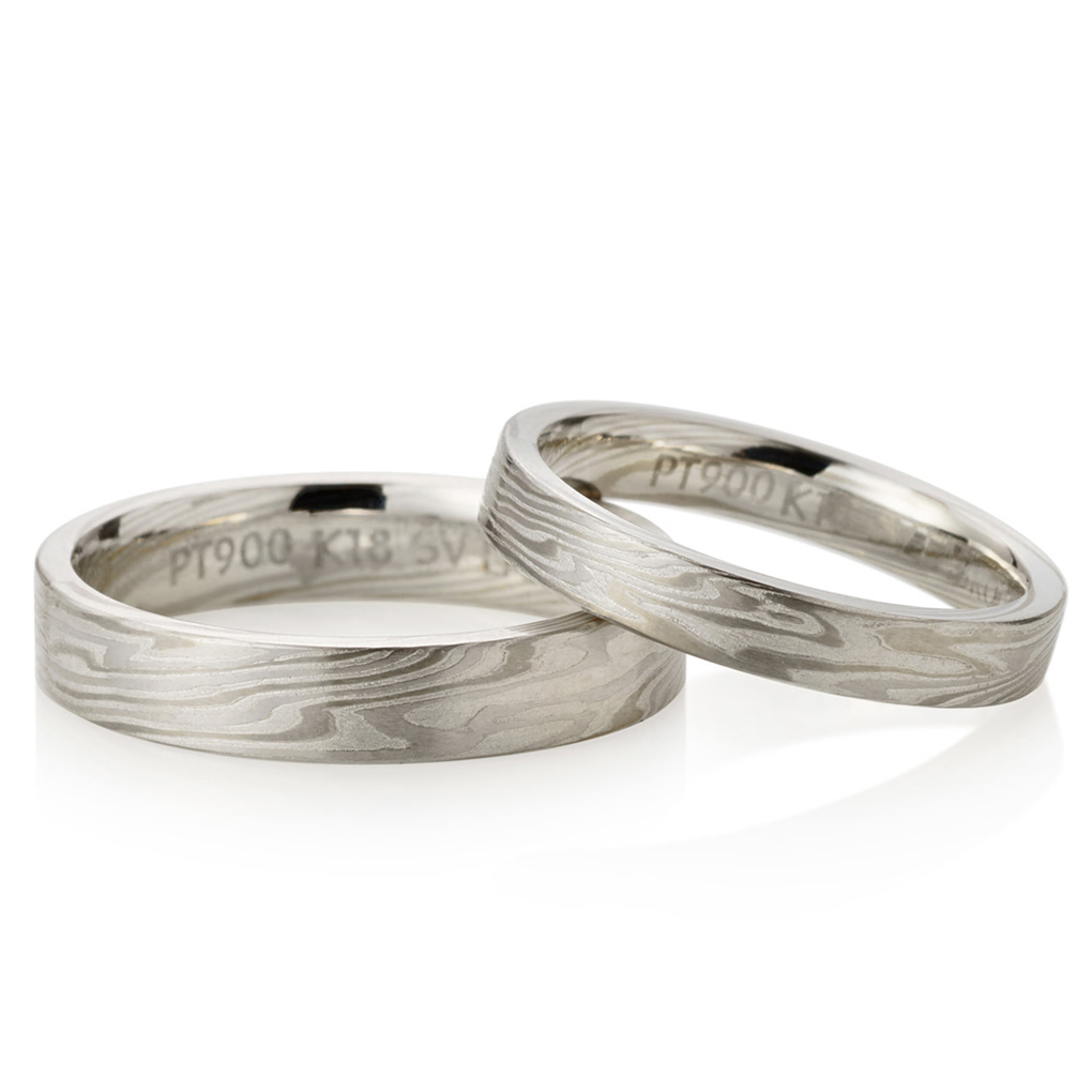 모쿠메가네 ICE 플랫밴드 커플링 3mm+4mm Pt_900 & 18k WG & Silver_950