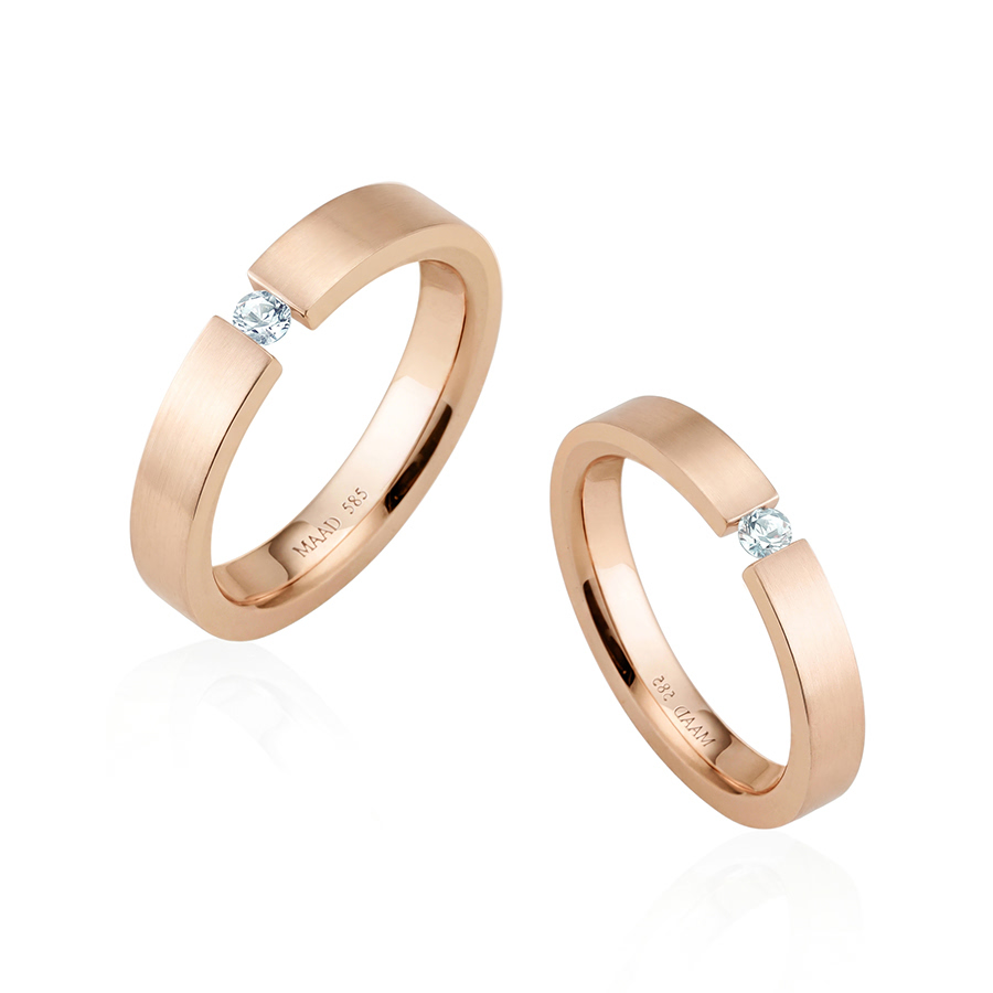 게르만헤로스 텐션밴드 커플링 (4mm+3mm) 14k 레드골드 0.1ct & 0.07ct hairline
