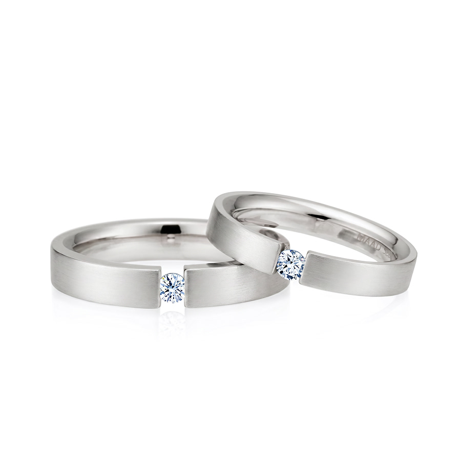 게르만헤로스 텐션밴드 커플링 (4mm+3mm) 14k 화이트골드 0.1ct & 0.07ct hairline