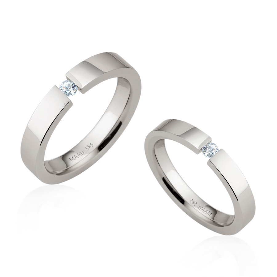 게르만헤로스 텐션밴드 커플링 (4mm+3mm) 14k 화이트골드 0.1ct & 0.07ct