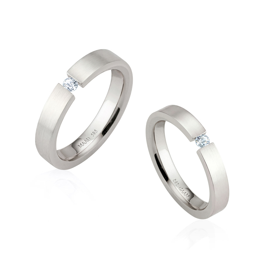 게르만헤로스 텐션밴드 커플링 (4mm+3mm) 14k 화이트골드 0.1ct & 0.07ct hairline