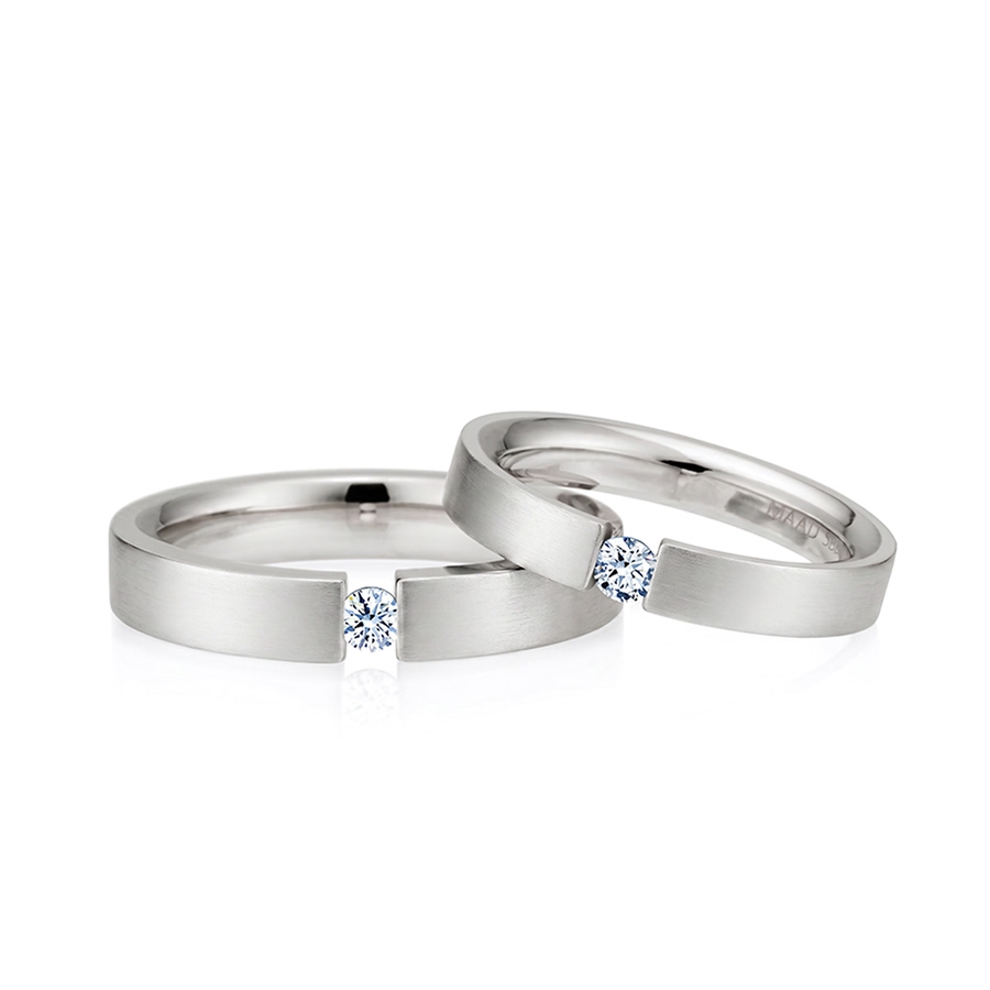 게르만헤로스 텐션밴드 커플링 (4mm+3mm) 14k 화이트골드 0.1ct & 0.07ct hairline