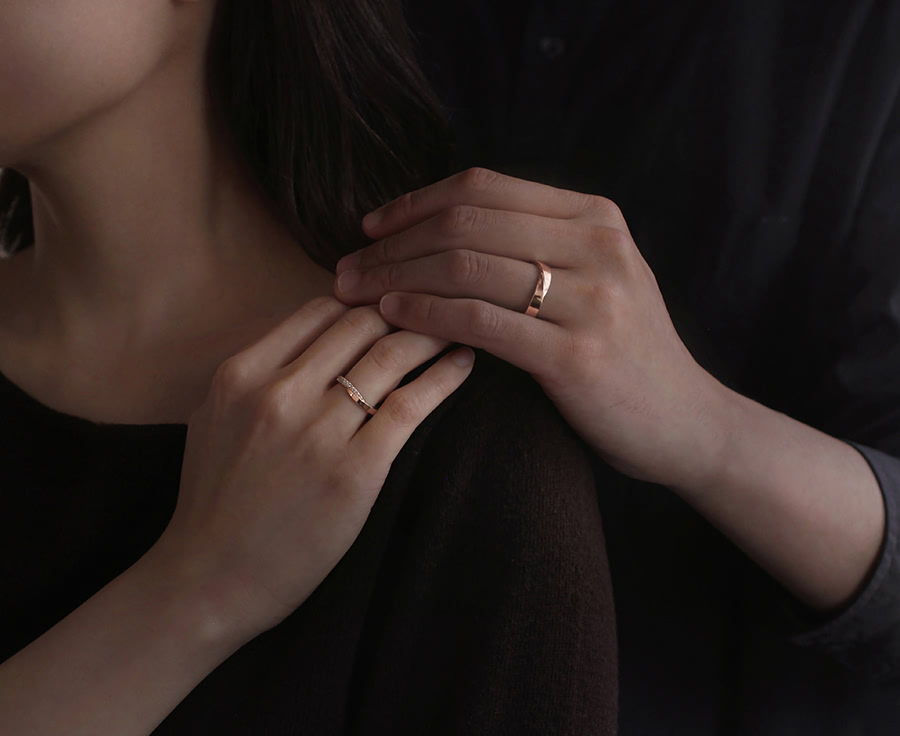 유니즌 II 커플링 (대+소) 14k 레드골드 CZ & flat