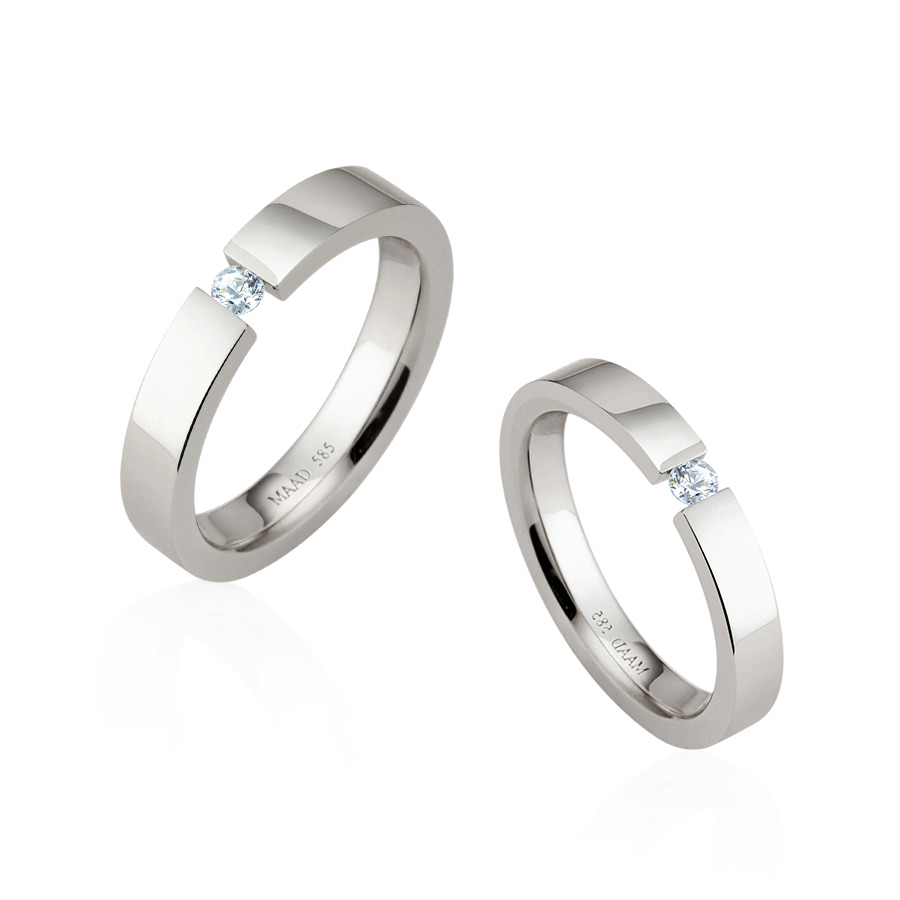 게르만헤로스 텐션밴드 커플링 (4mm+3mm) 14k 화이트골드 0.1ct & 0.07ct