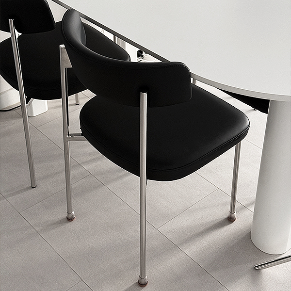 (페스타세일) [단독최저] 헨지디자인 씨엘 라운드 비건 레더 체어 (블랙 / 화이트)