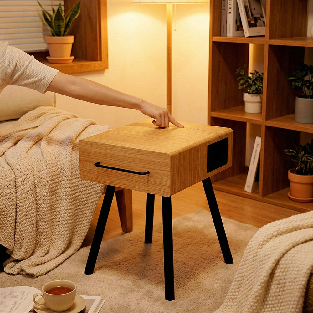 [단독최저] (4월특가) 휴라이즈 HR-Clowood 오브제 협탁형 블루투스스피커/무드등/무선충전 (-4/14)