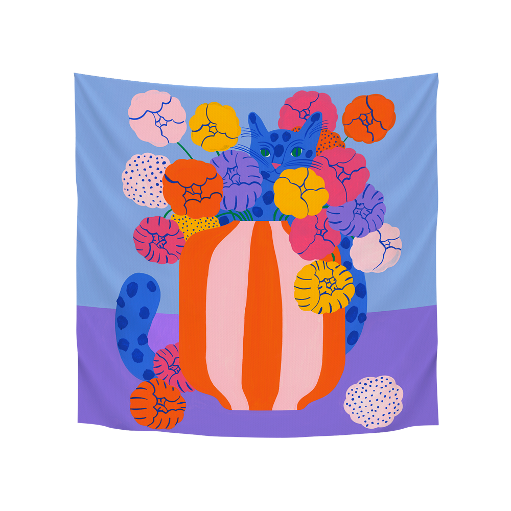 아티쉬 스카프 - 아가트 싱어 Flowers and cat purple