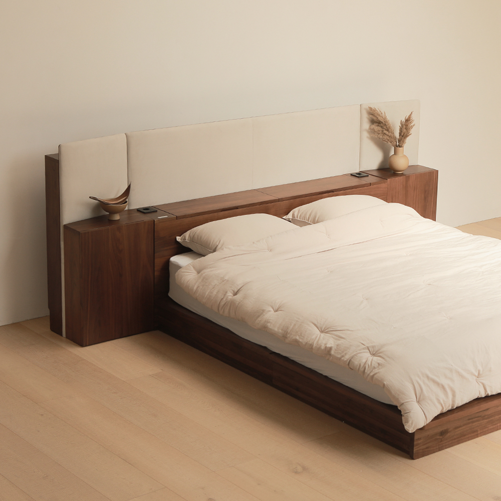 (2월특가) 라미에스 이안 월넛 원목 수납 호텔 침대 프레임
