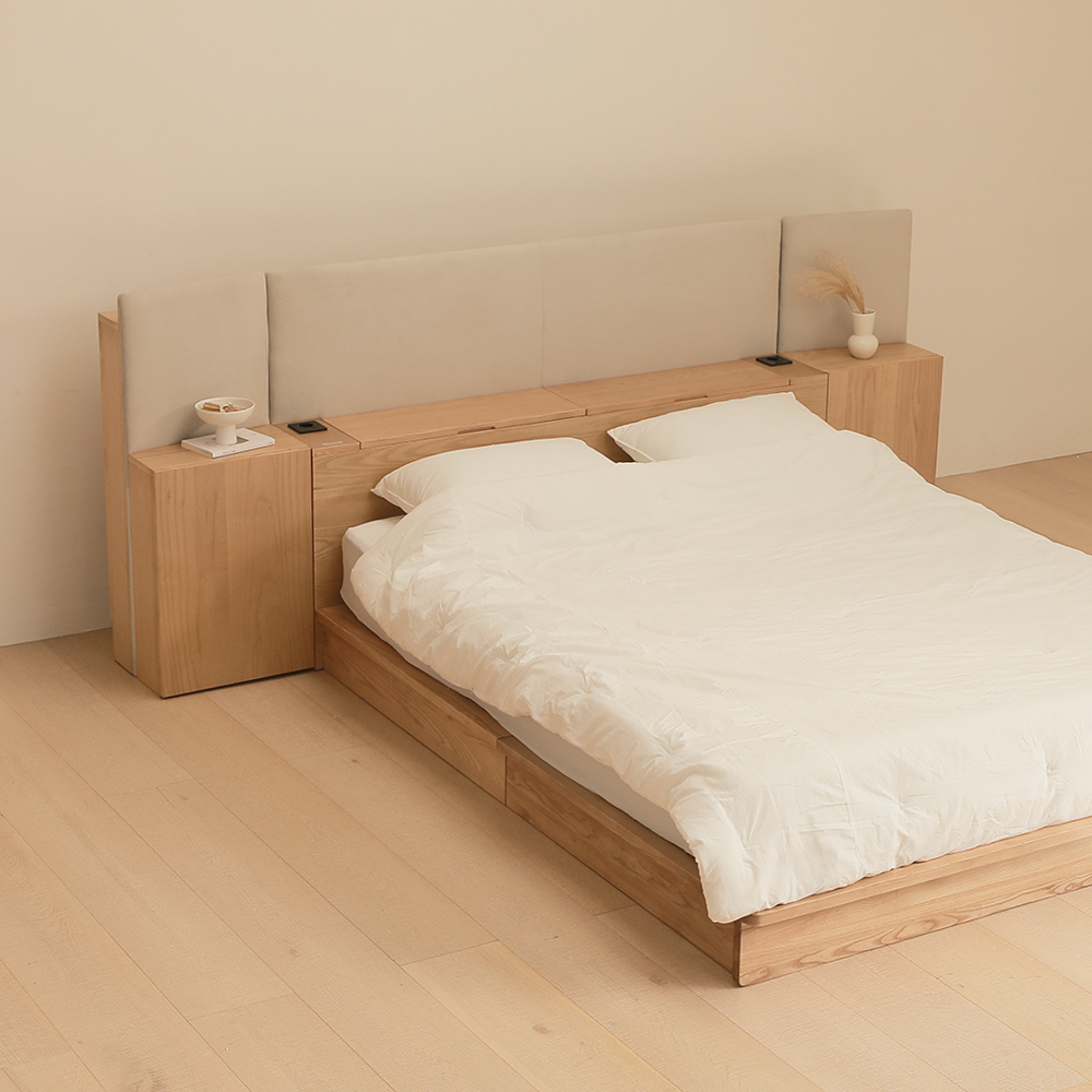 (11월특가) 라미에스 이안 애쉬 원목 수납 호텔 침대 프레임 Q K LK