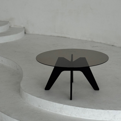 누브레 노르 글래스 블랙 원형 거실 테이블