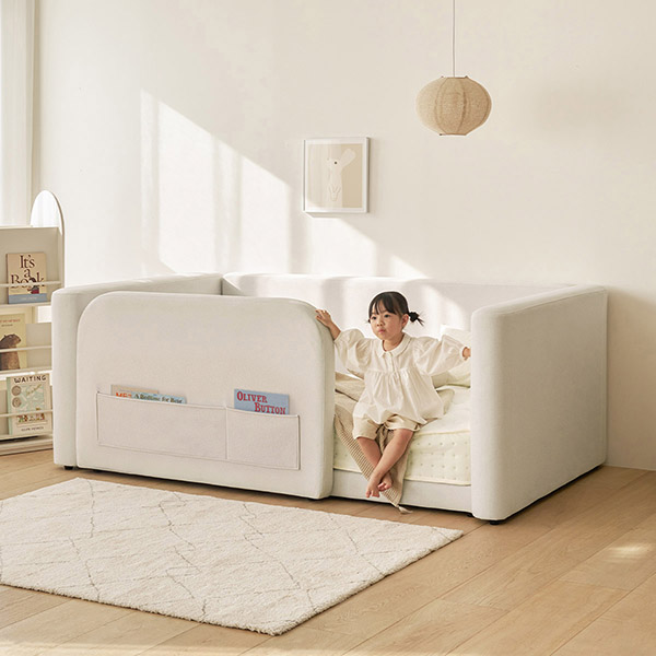 (2월특가) 아이엔지홈 포니엘 패브릭 저상형 아기침대 프레임 SS 포켓 안전가드세트