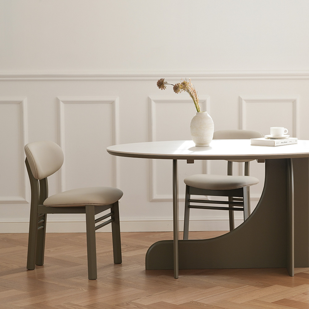 (페스타세일) 라미에스 디온 카키 애쉬 원목 포세린 세라믹 라운드 식탁세트 6인용 2200 의자6 (-4/30)