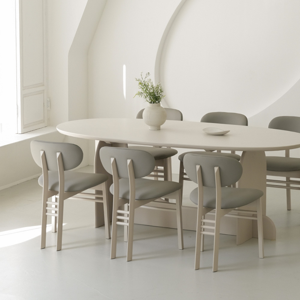 (페스타세일) 라미에스 디온 라이트 베이지 애쉬 원목 포세린 세라믹 라운드 식탁세트 6인용 2000 의자4 (-4/30)