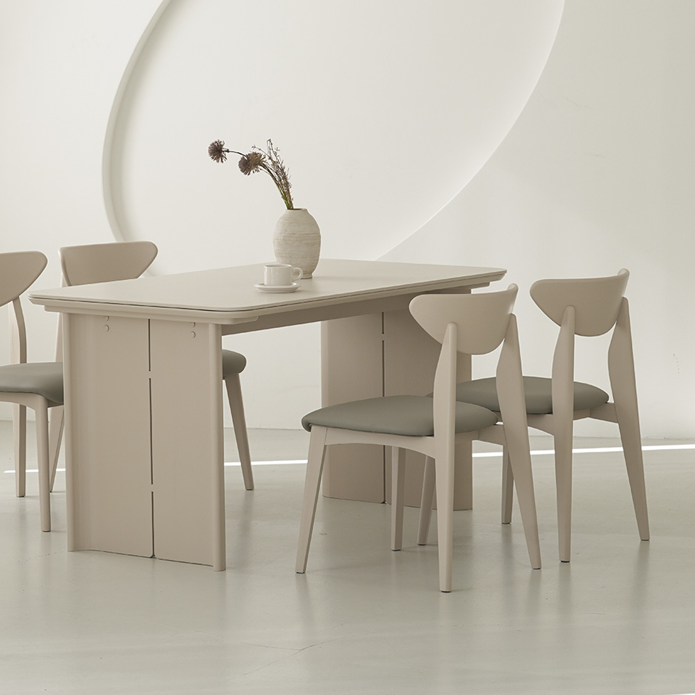 (페스타세일) 라미에스 모브 라이트 베이지 애쉬 원목 포세린 세라믹 식탁세트 1400 1600 4인 (-4/30)