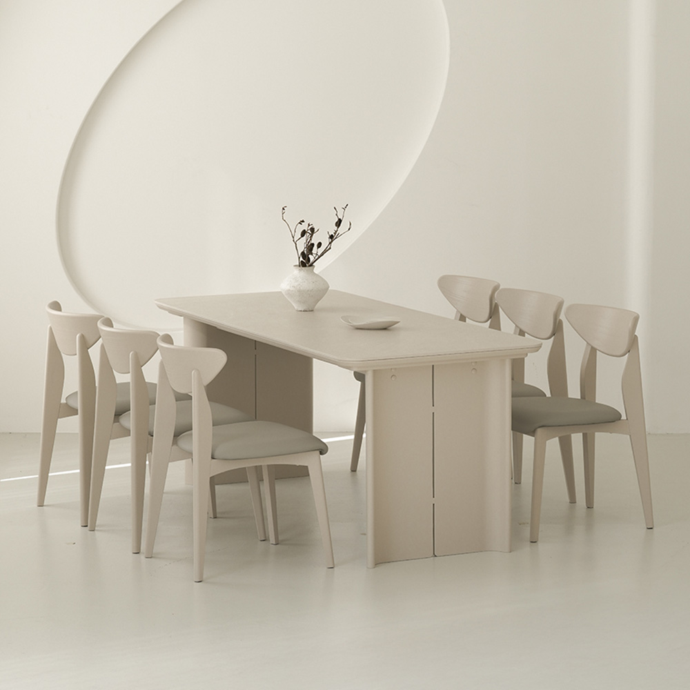 (페스타세일) 라미에스 모브 라이트 베이지 애쉬 원목 포세린 세라믹 식탁세트 1800 2000 6인 (-4/30)