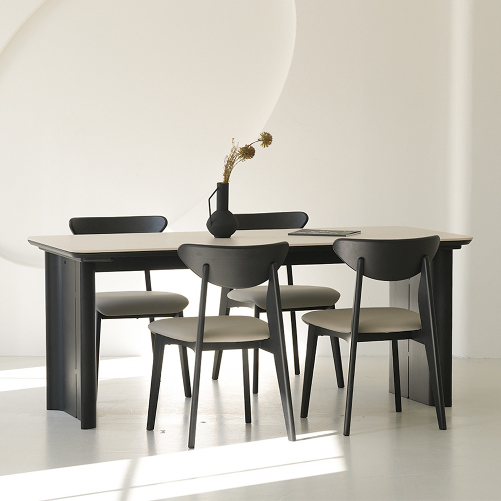 (페스타세일) 라미에스 모브 블랙 애쉬 원목 포세린 세라믹 식탁세트 1400 1600 4인 (-4/30)