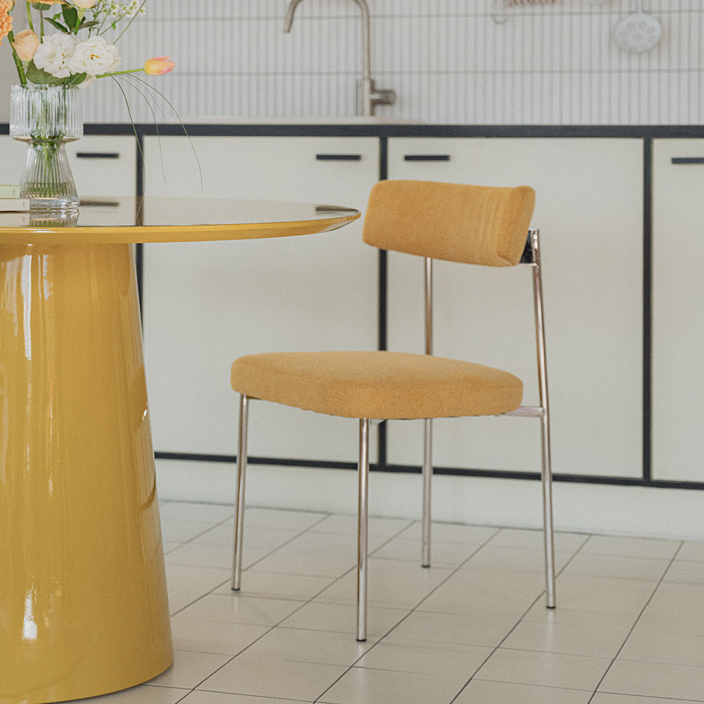 (페스타세일) [단독최저] 헨지디자인 씨엘 라운드 패브릭 체어 (스틸 프레임 / 머스터드)