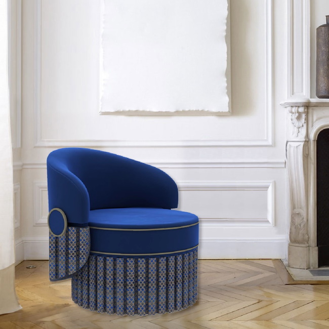 모니카 가스페리니 BLEU VELVET AND LEATHER ARMCHAIR