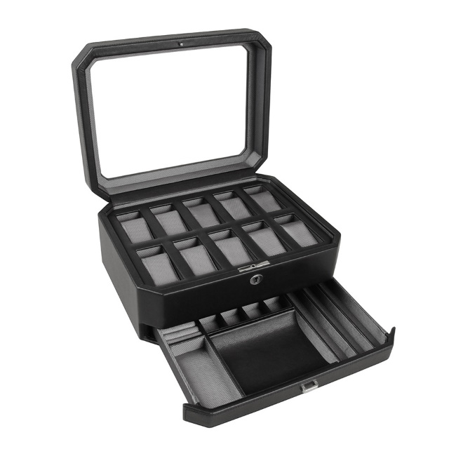 울프 10 Piece Watch Box with Drawer Black