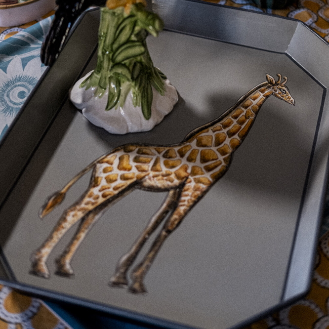 레 오토만 Hand-Painted Iron Tray Giraffe