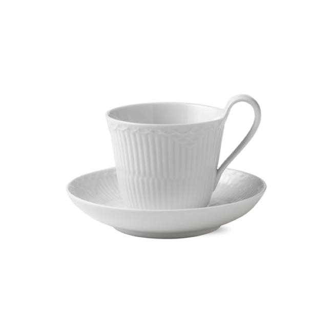 로얄코펜하겐 화이트 하프레이스 하이핸들 White Fluted Half Lace High Handle Cup & Saucer