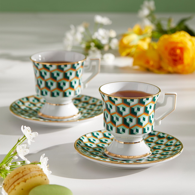 라 더블제이 큐비 에스프레소 잔 2인 세트 Cubi Verde Espresso Cup & Saucer